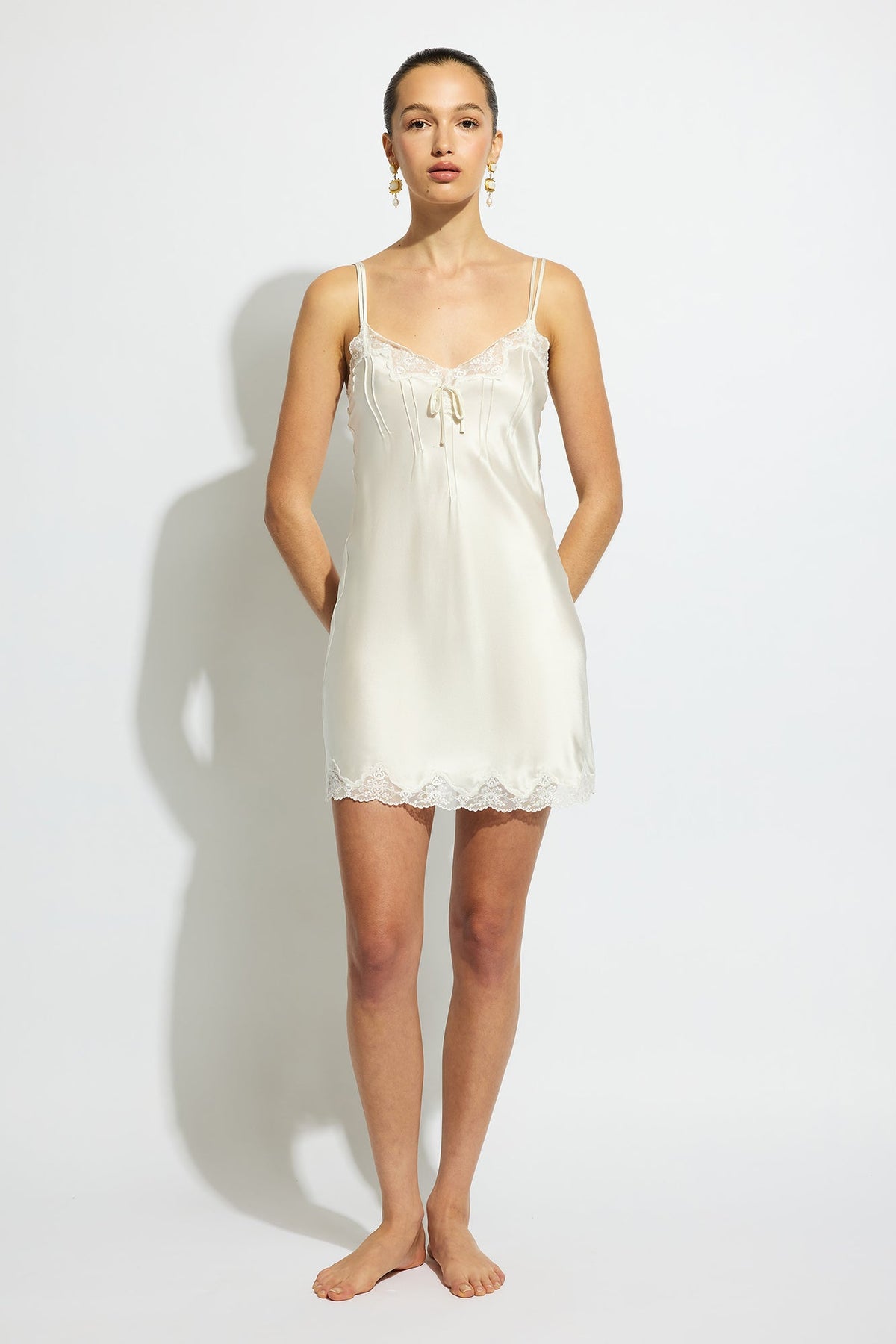 The Silk Pintuck Chemise By GINIA In Creme