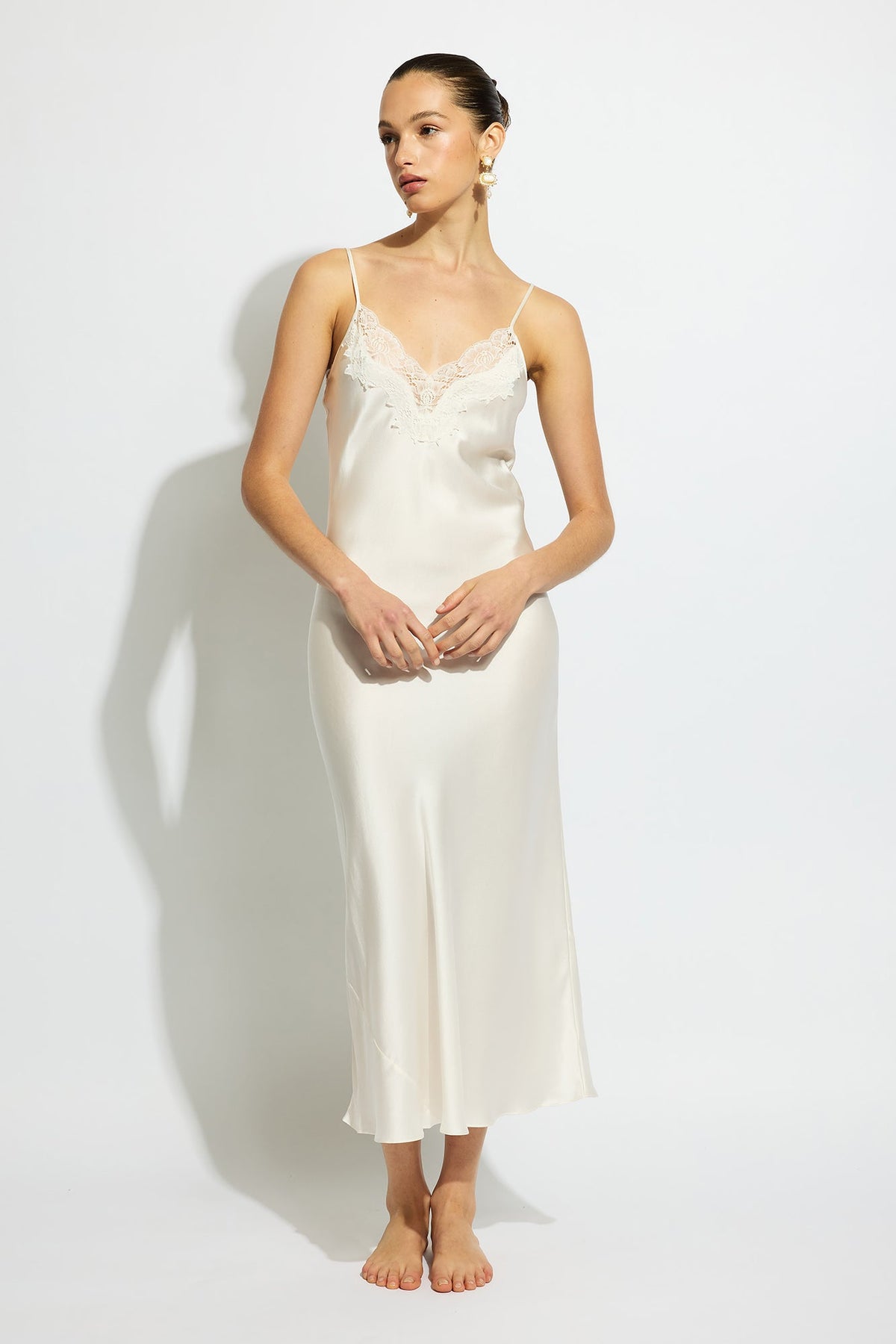 The Silk Lace Slip By GINIA In Creme