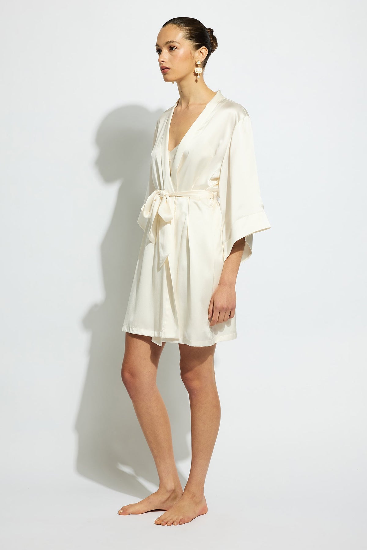 The Silk Wrap Robe By GINIA In Creme