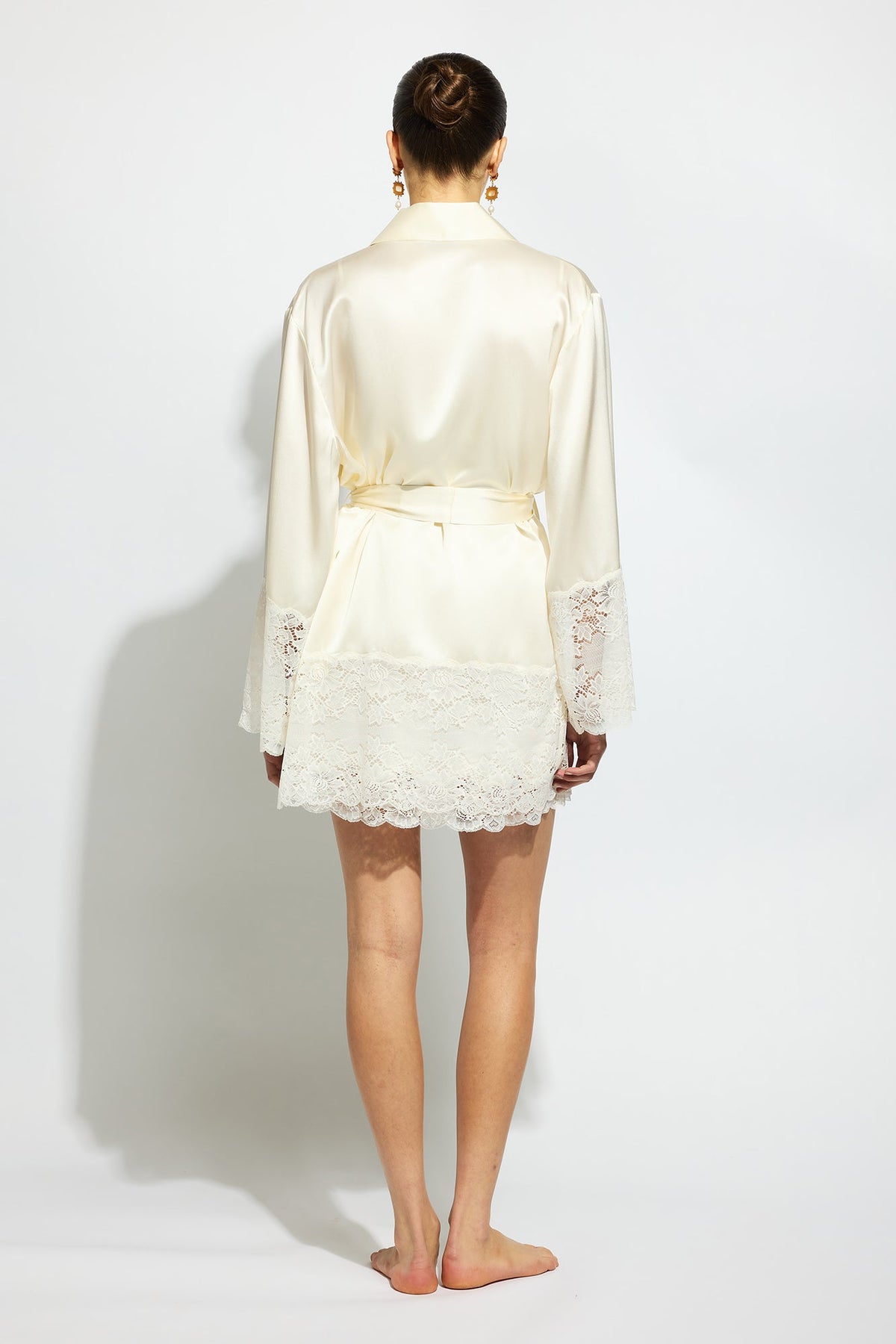 The Silk Lace Robe By GINIA In Creme