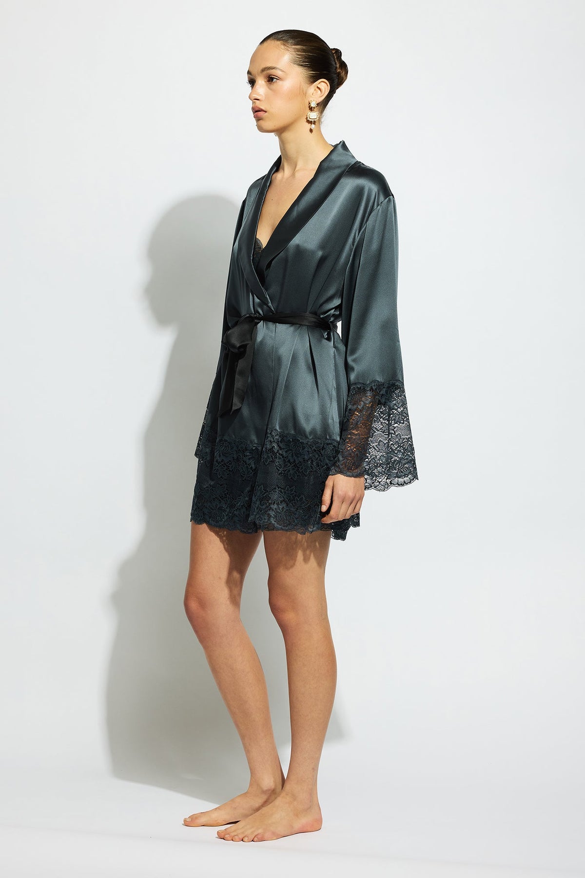 The Silk Lace Robe By GINIA In India Ink