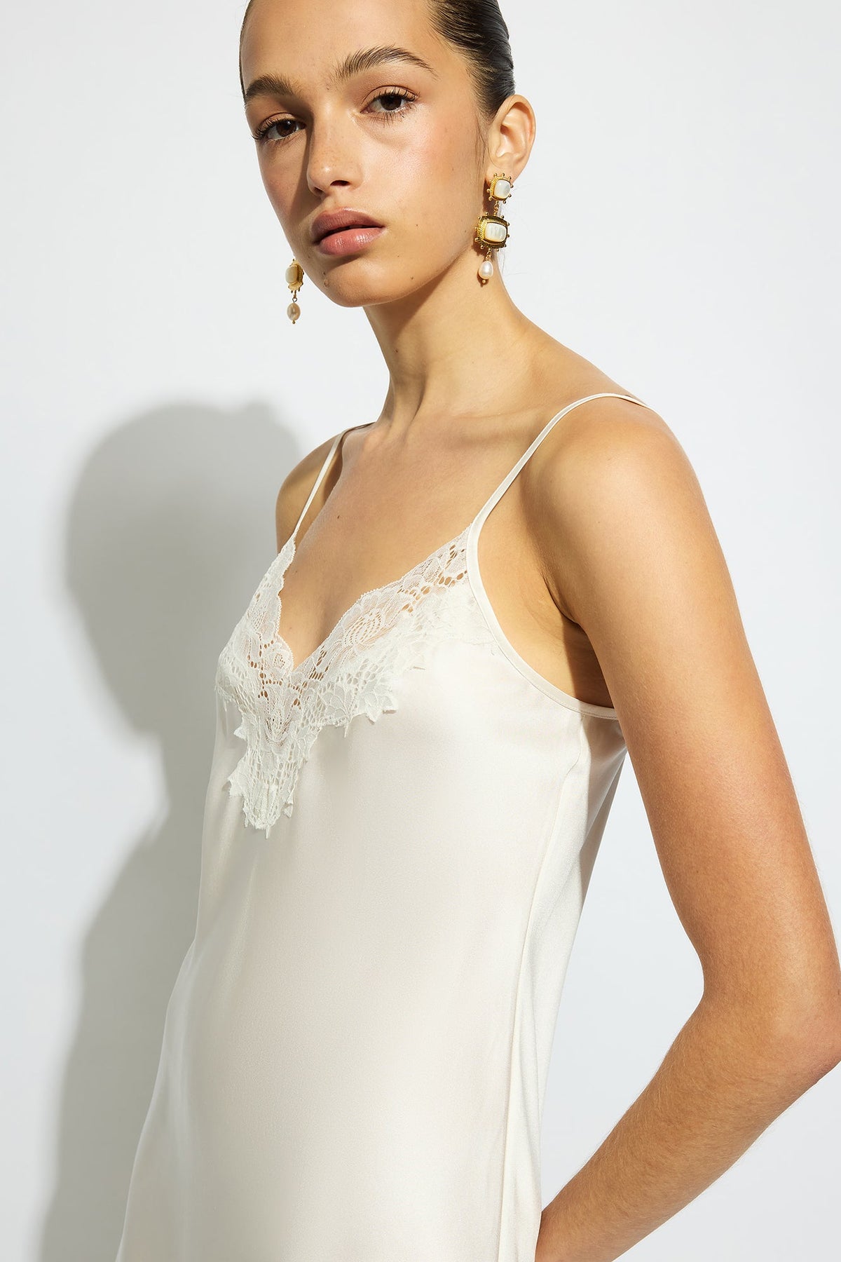 The Silk Lace Chemise By GINIA In Creme