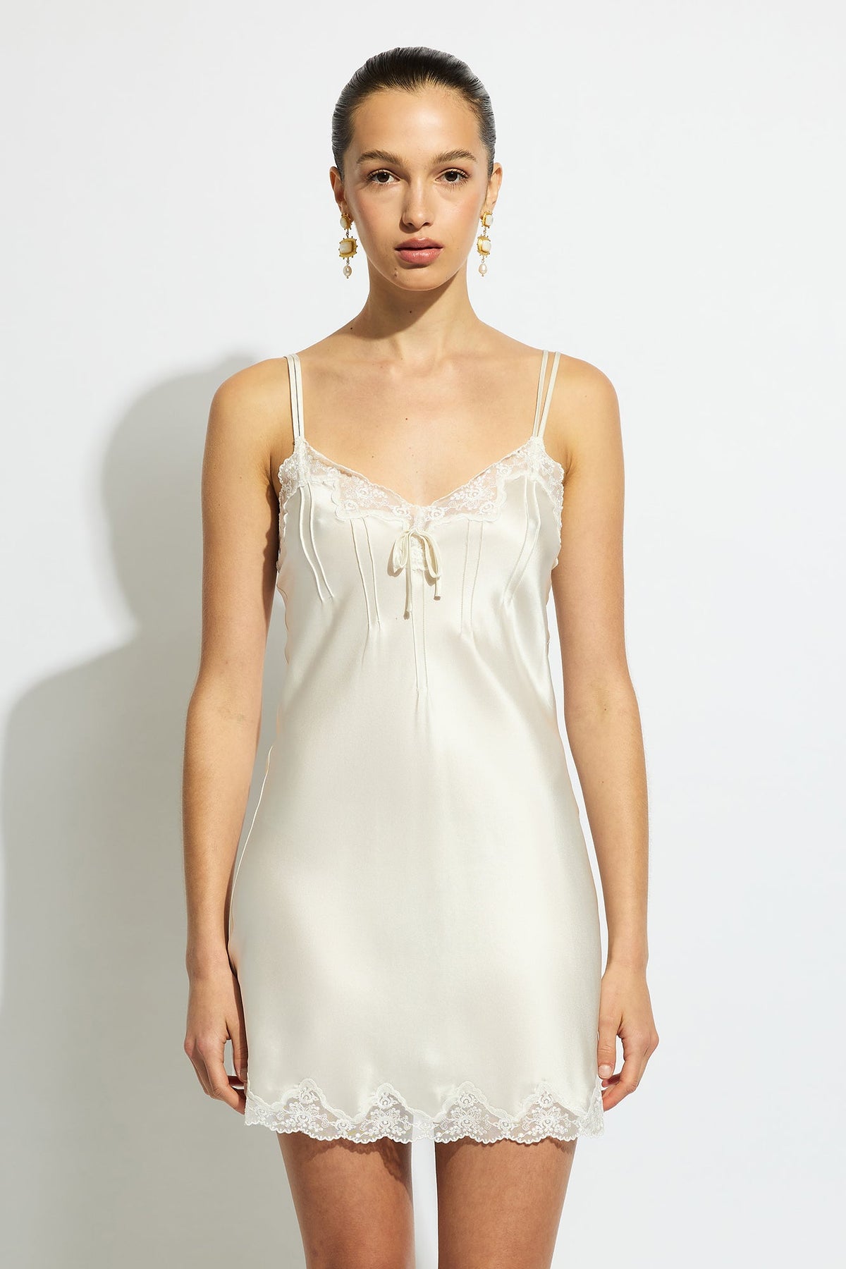 The Silk Pintuck Chemise By GINIA In Creme