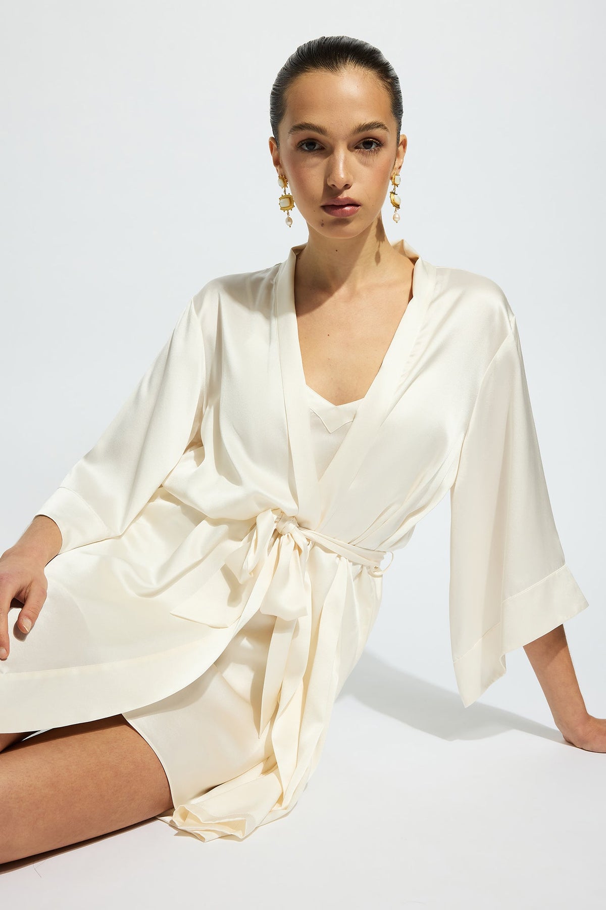 The Silk Wrap Robe By GINIA In Creme