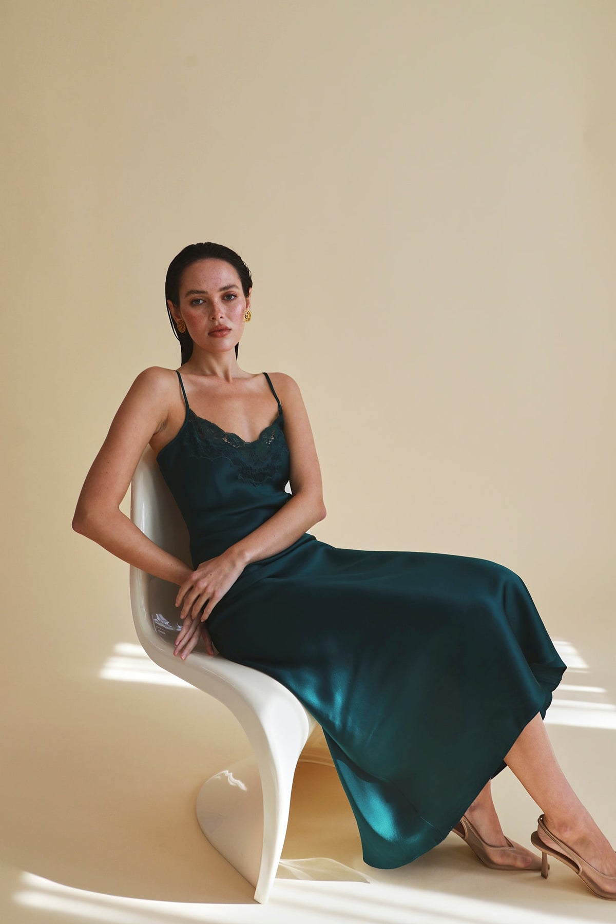 The Silk Lace Slip By GINIA In Emerald