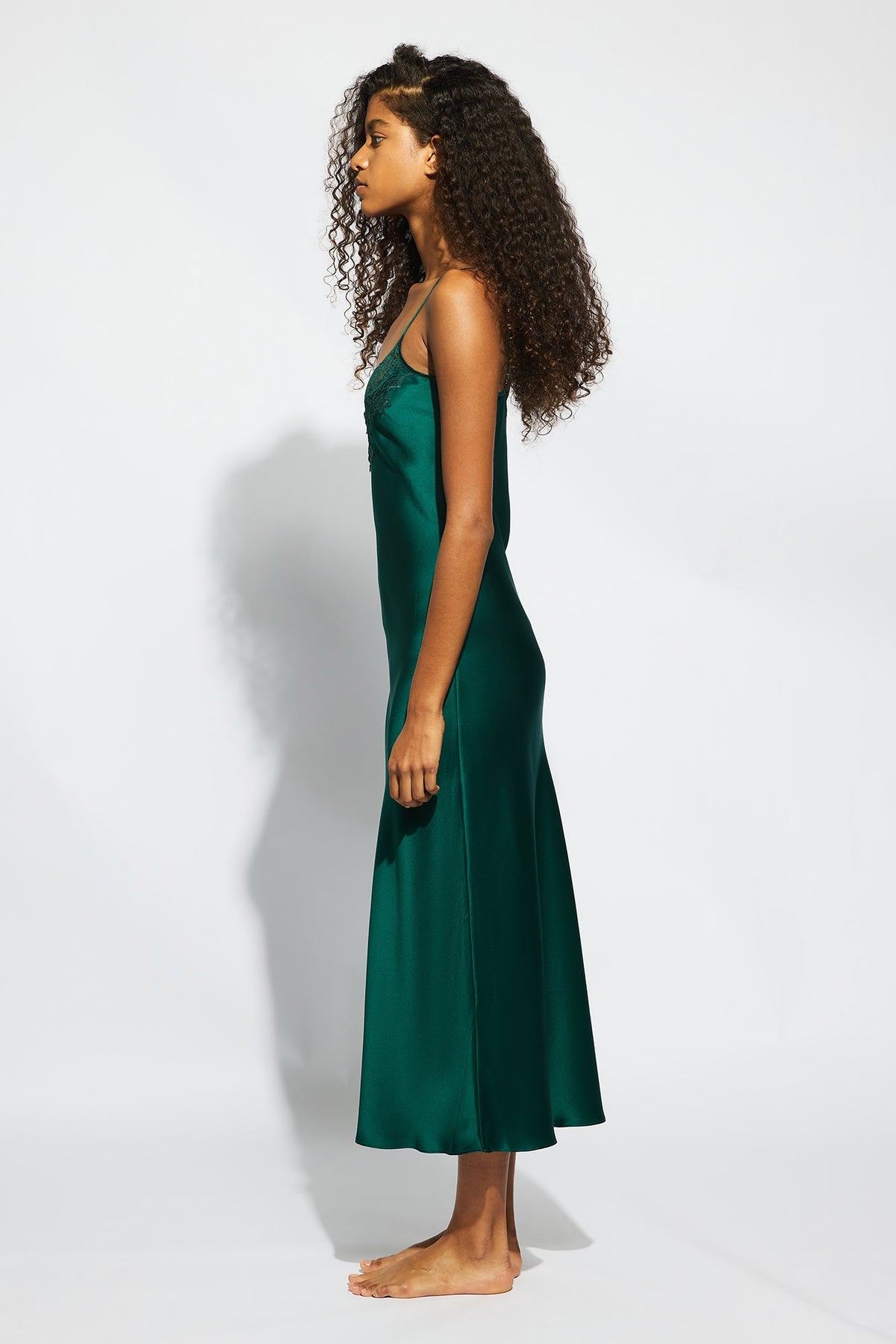 The Silk Lace Slip By GINIA In Emerald