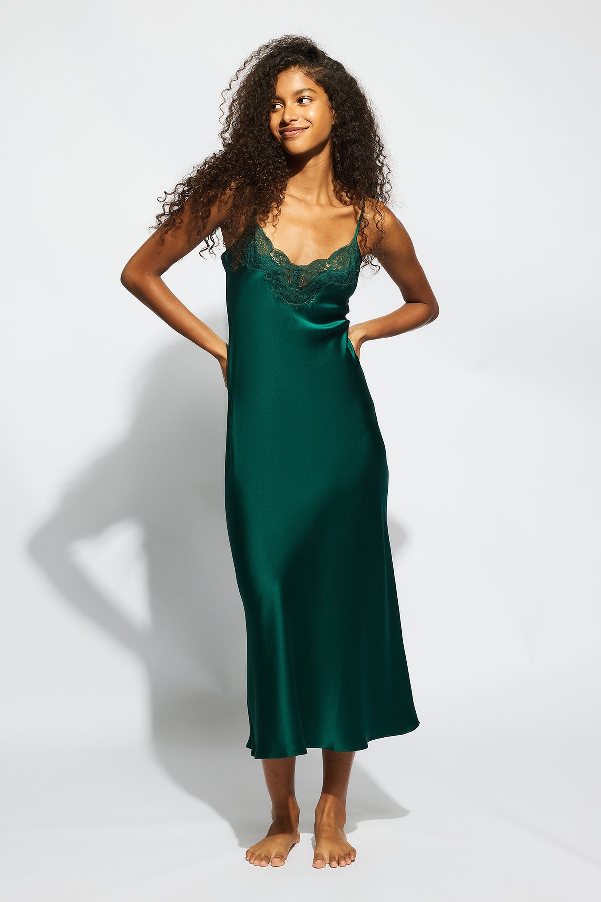 The Silk Lace Slip By GINIA In Emerald