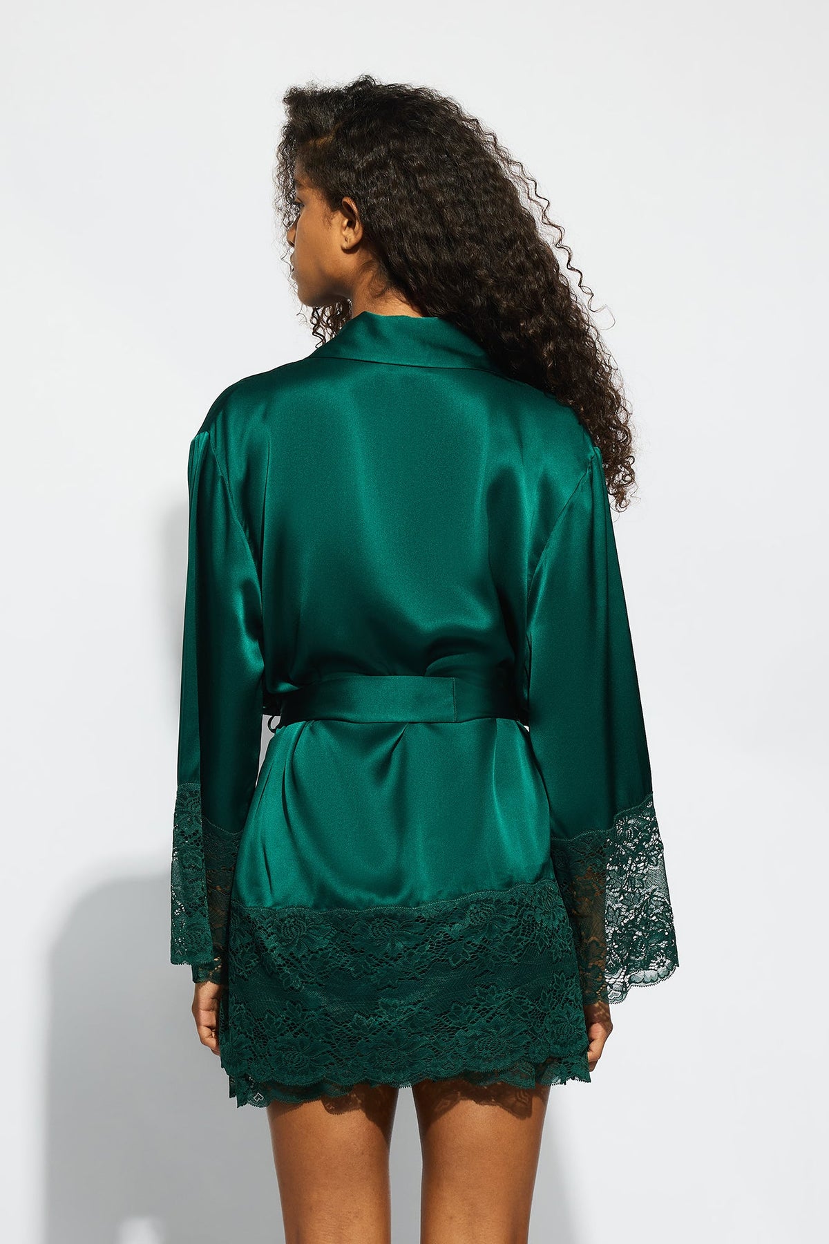 The Silk Lace Robe By GINIA In Emerald