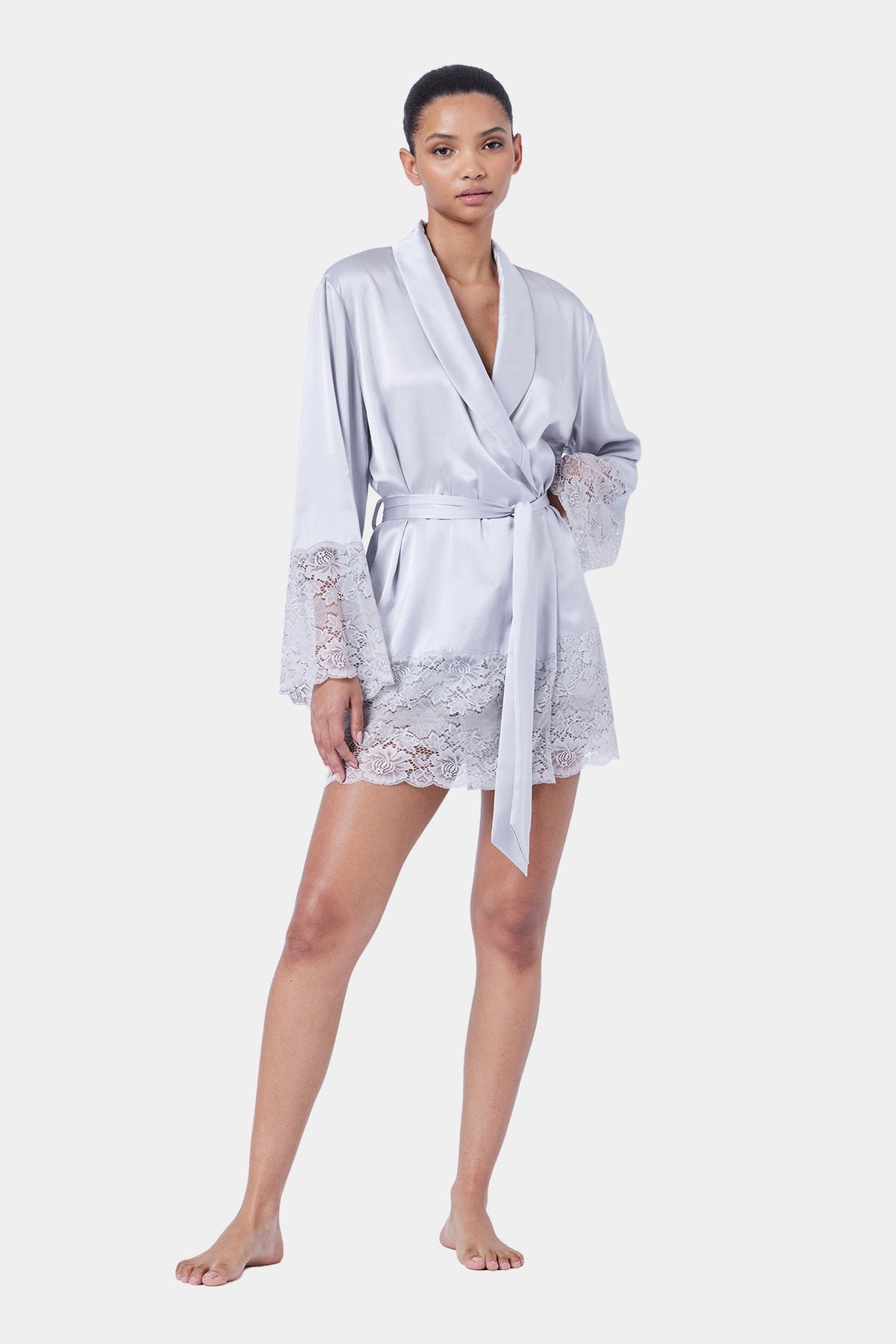 The Silk Lace Robe By GINIA In Silver