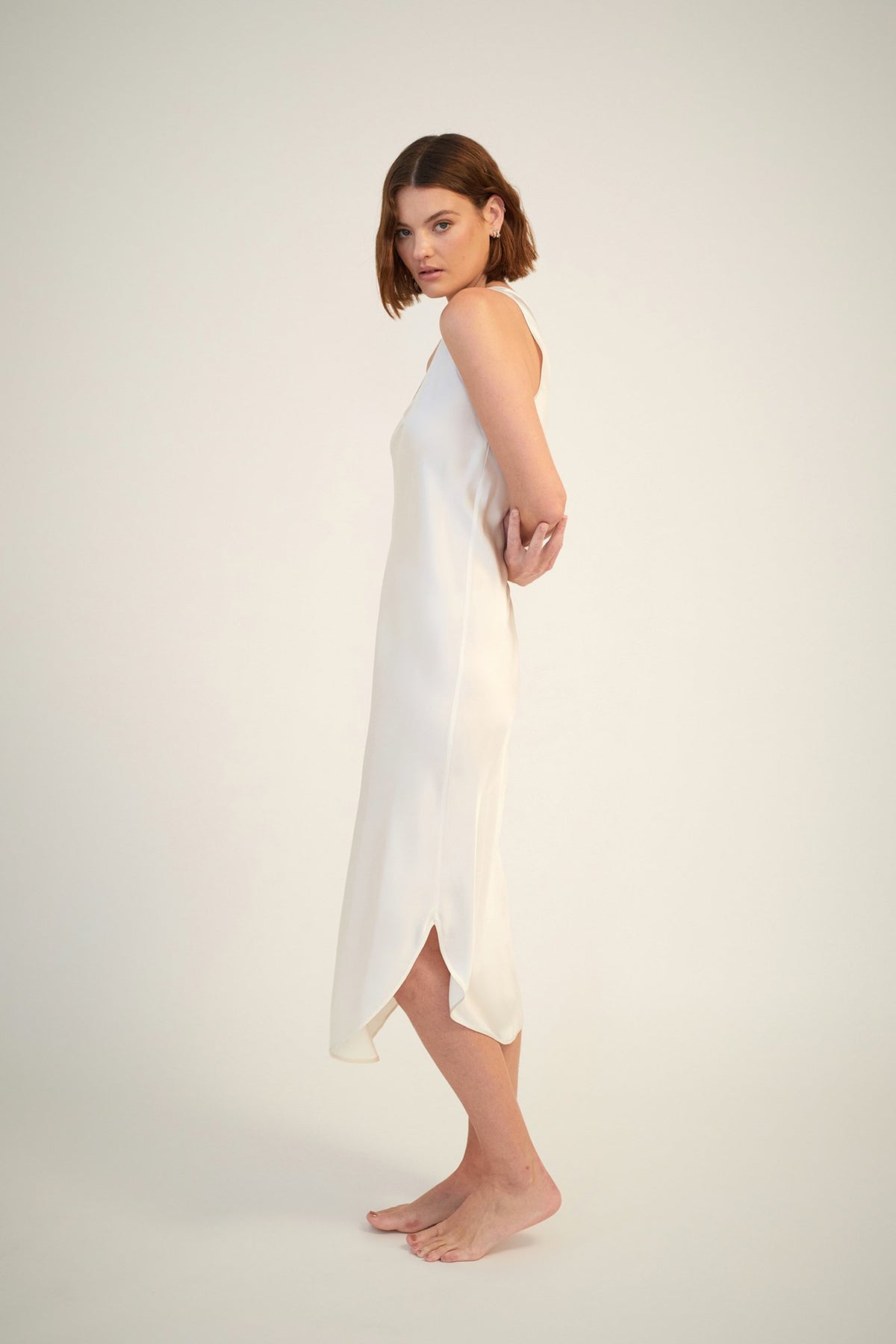 GINIA Silk Embroidered Slip - Creme