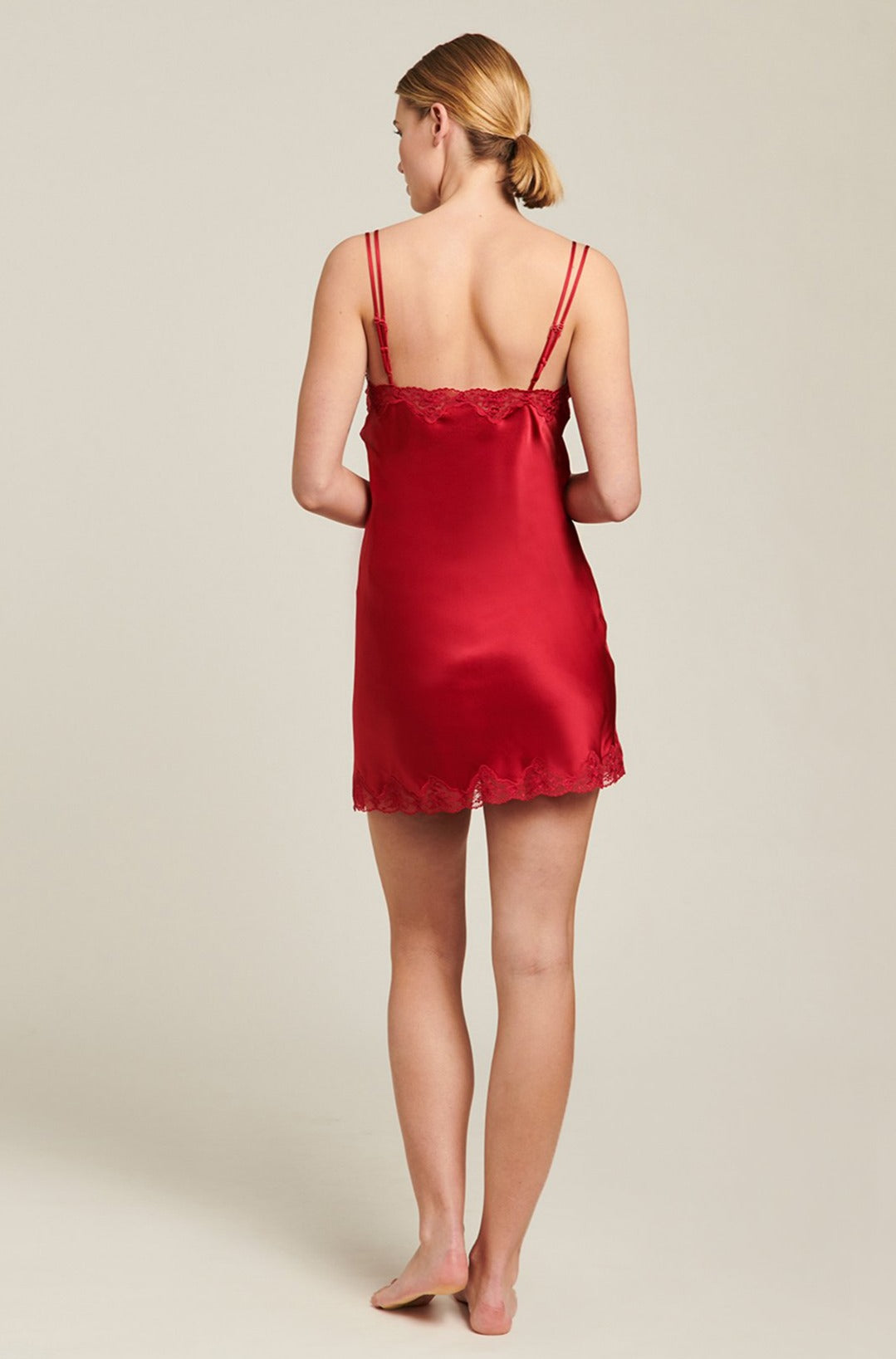 GINIA Silk Chemise With Pintucks and Lace - Ruby