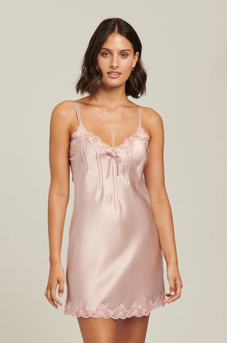 GINIA Silk Chemise With Pintucks - Silver Pink