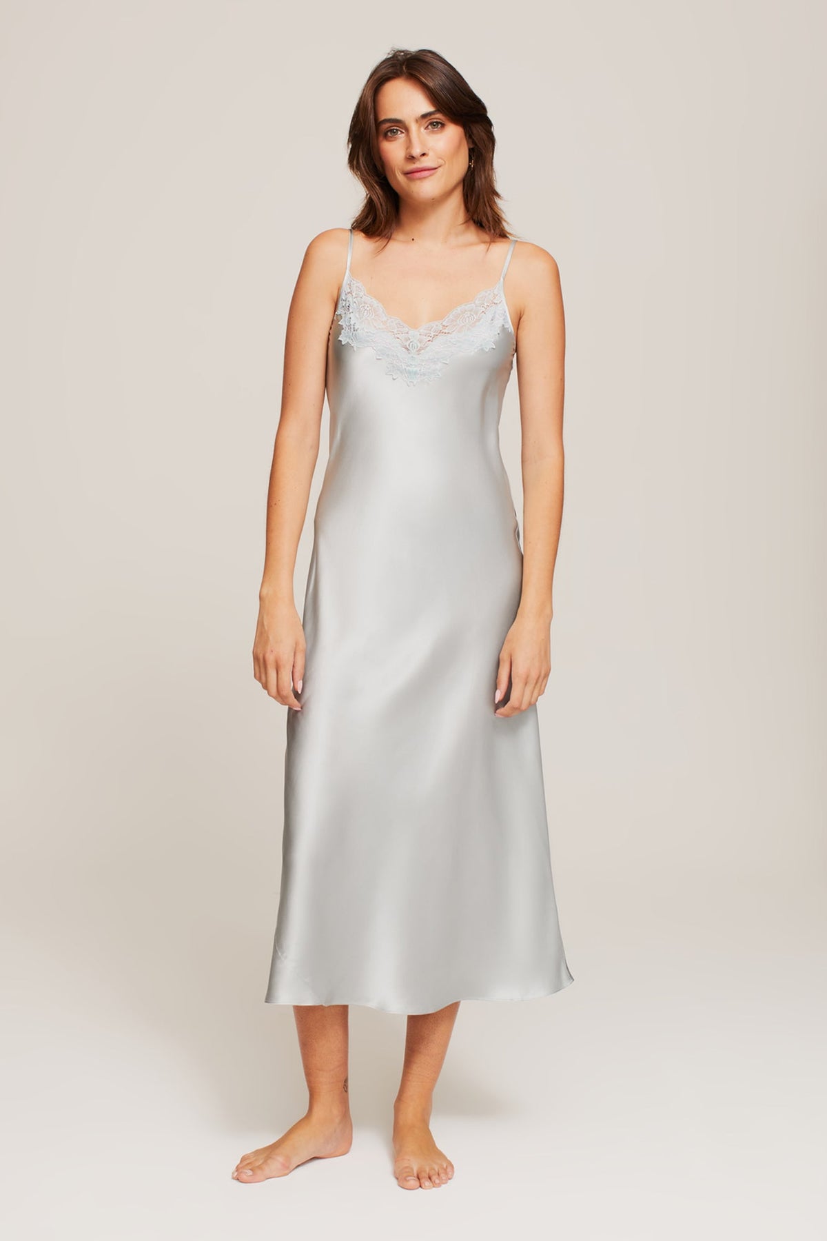 GINIA Lace Silk Slip  in Mist