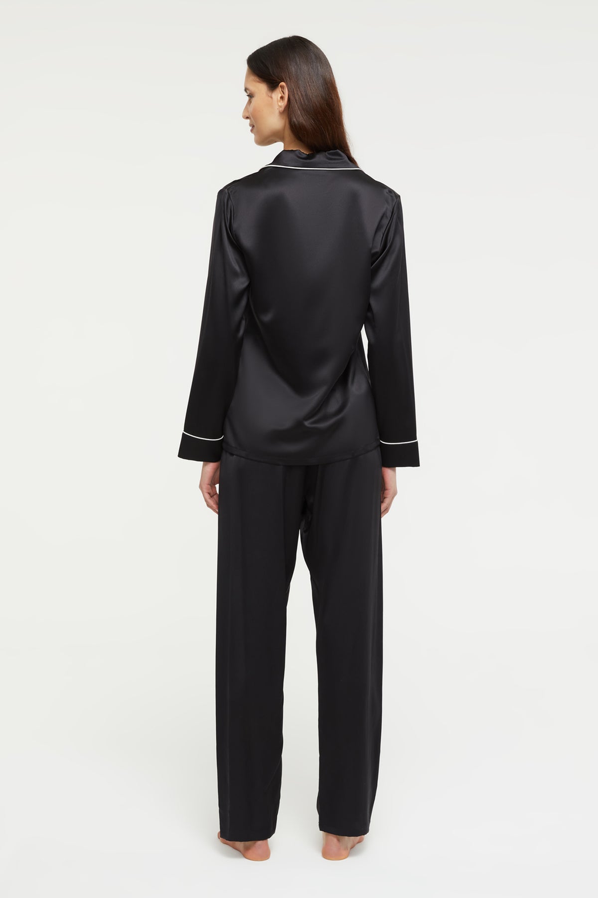 GINIA Fine Finishes pajama in Black/Creme Piping - 100% 19mm Silk Grade 6A