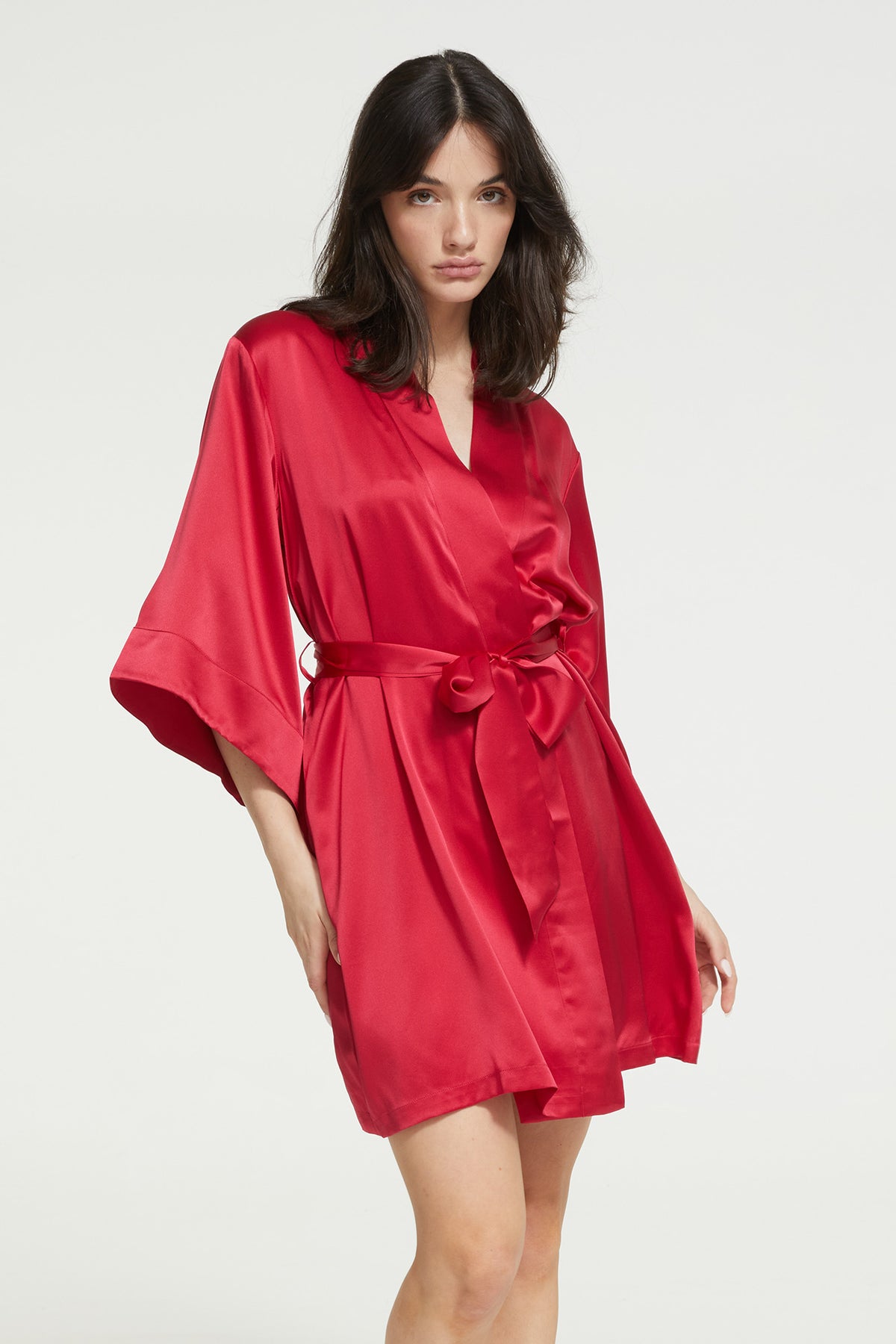 GINIA Silk Wrap Gown in Ruby - 100% Silk