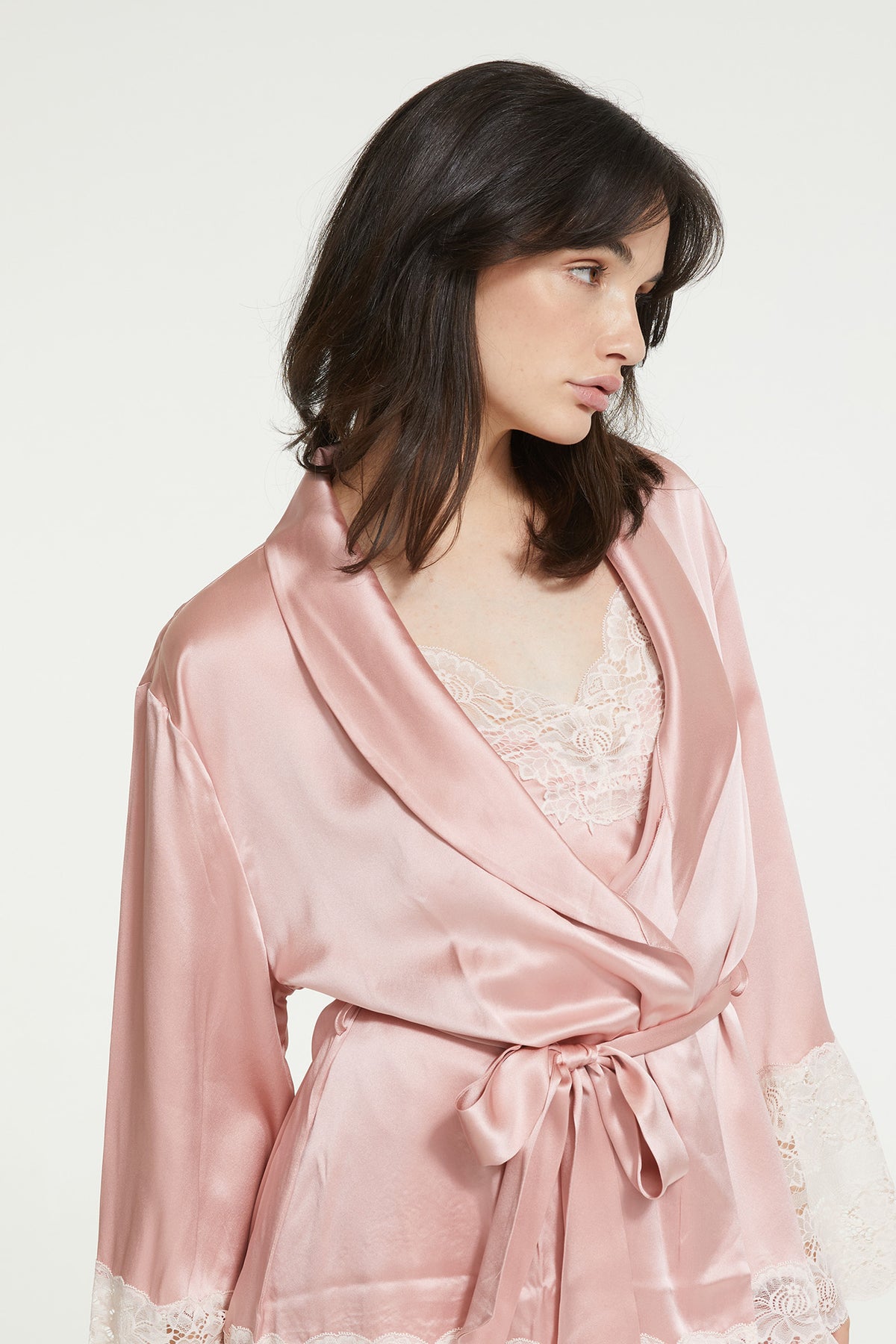 GINIA Lace Silk Robe in Bridal Rose - 100% 19mm Silk Grade 6A