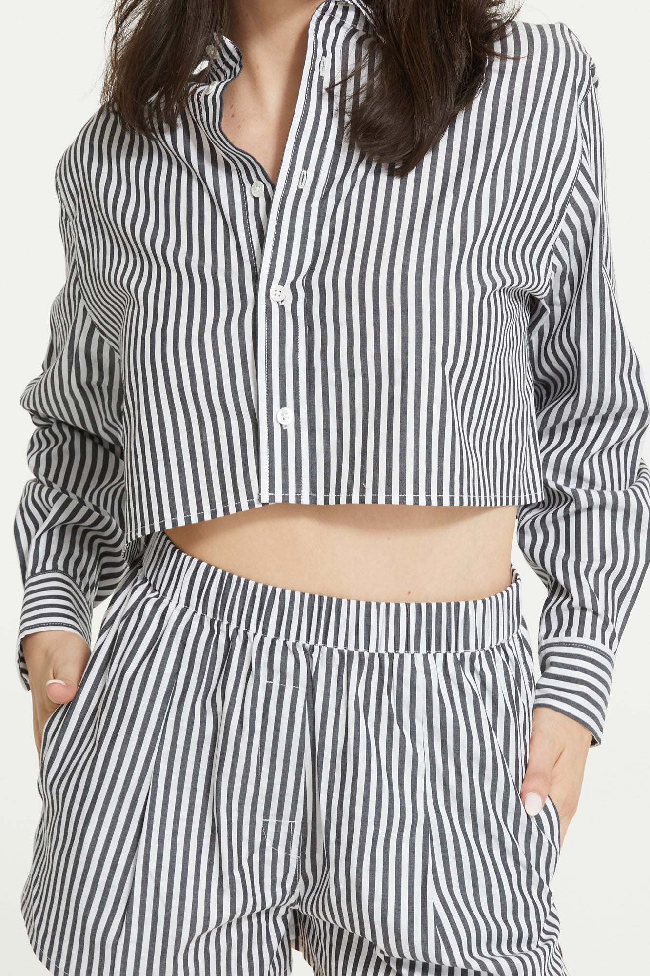 The Franca Stripe Short By GINIA In Black & White Stripe