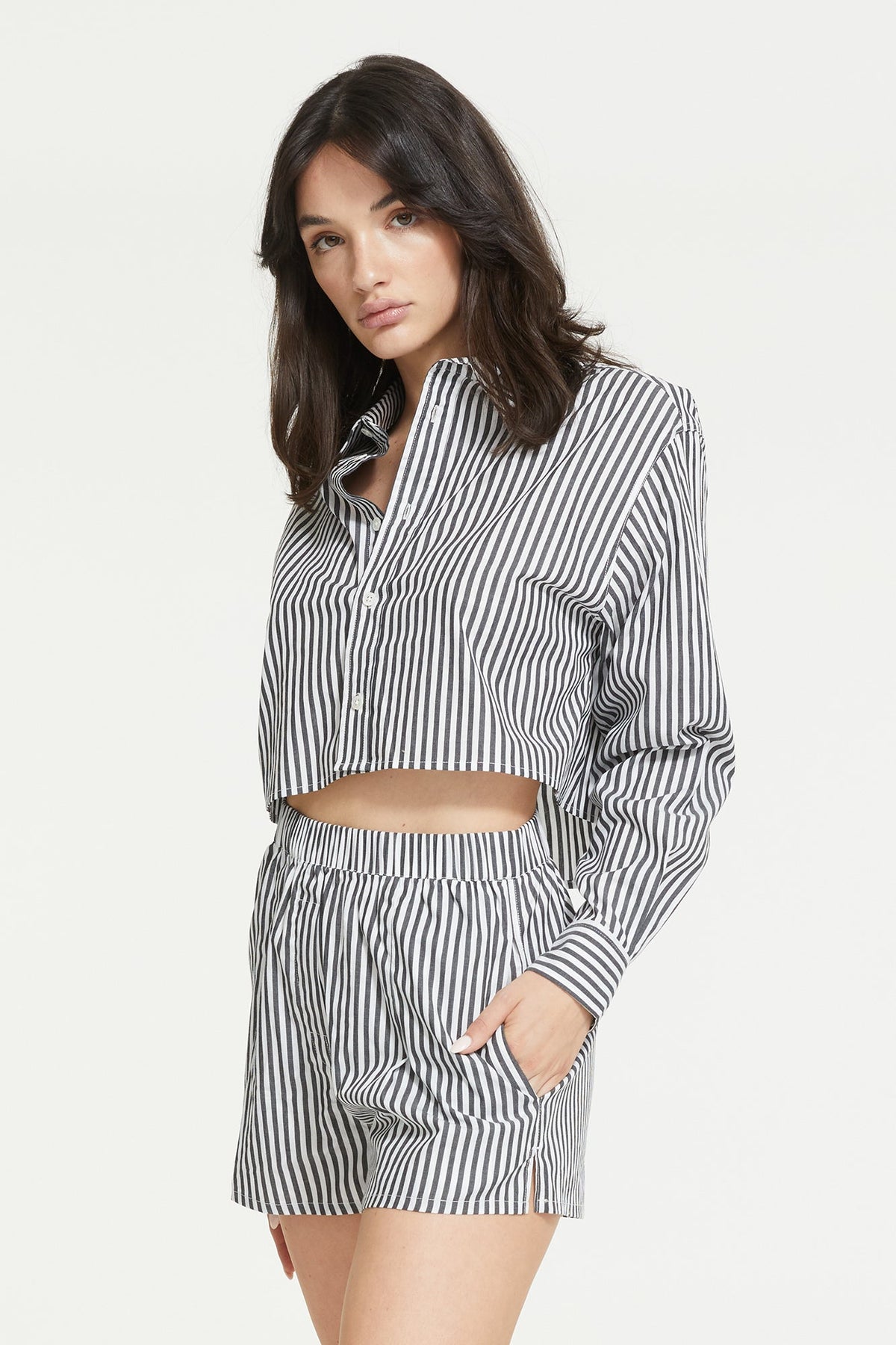 The Franca Stripe Crop Shirt By GINIA In Black &amp; White Stripe