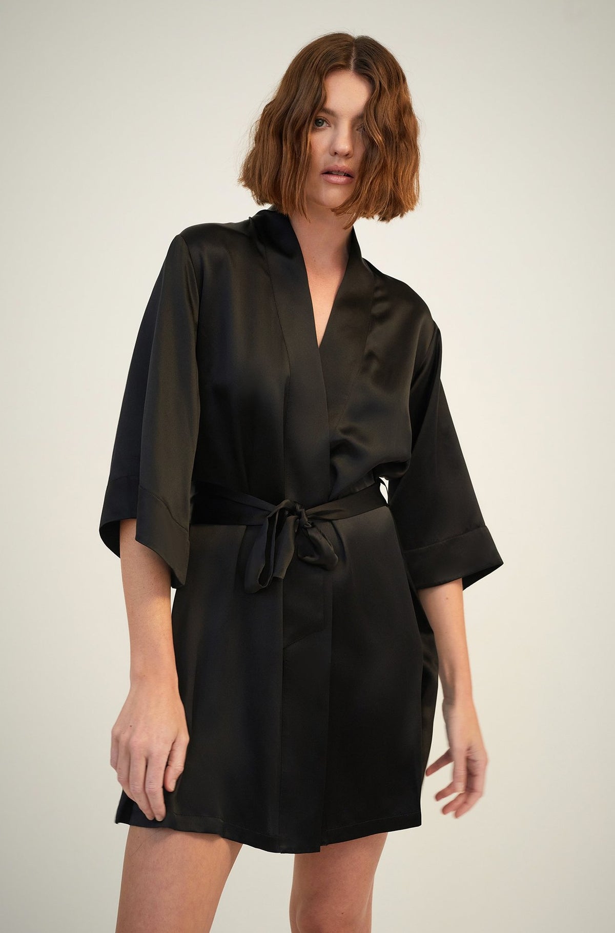 GINIA Silk Wrap Gown - Black