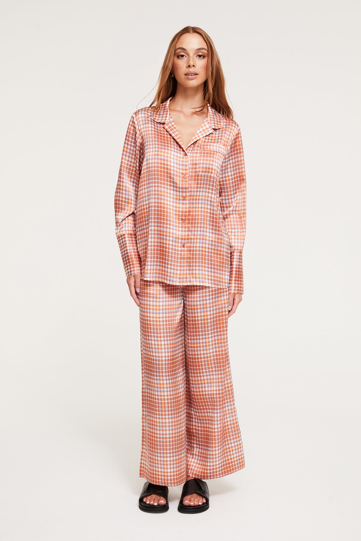 GINIA Oversized Silk Set in Prism Check