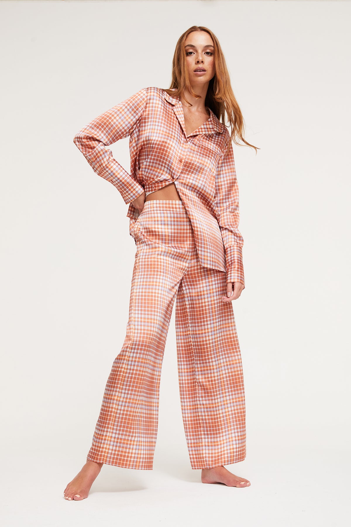 GINIA Oversized Silk Set in Prism Check