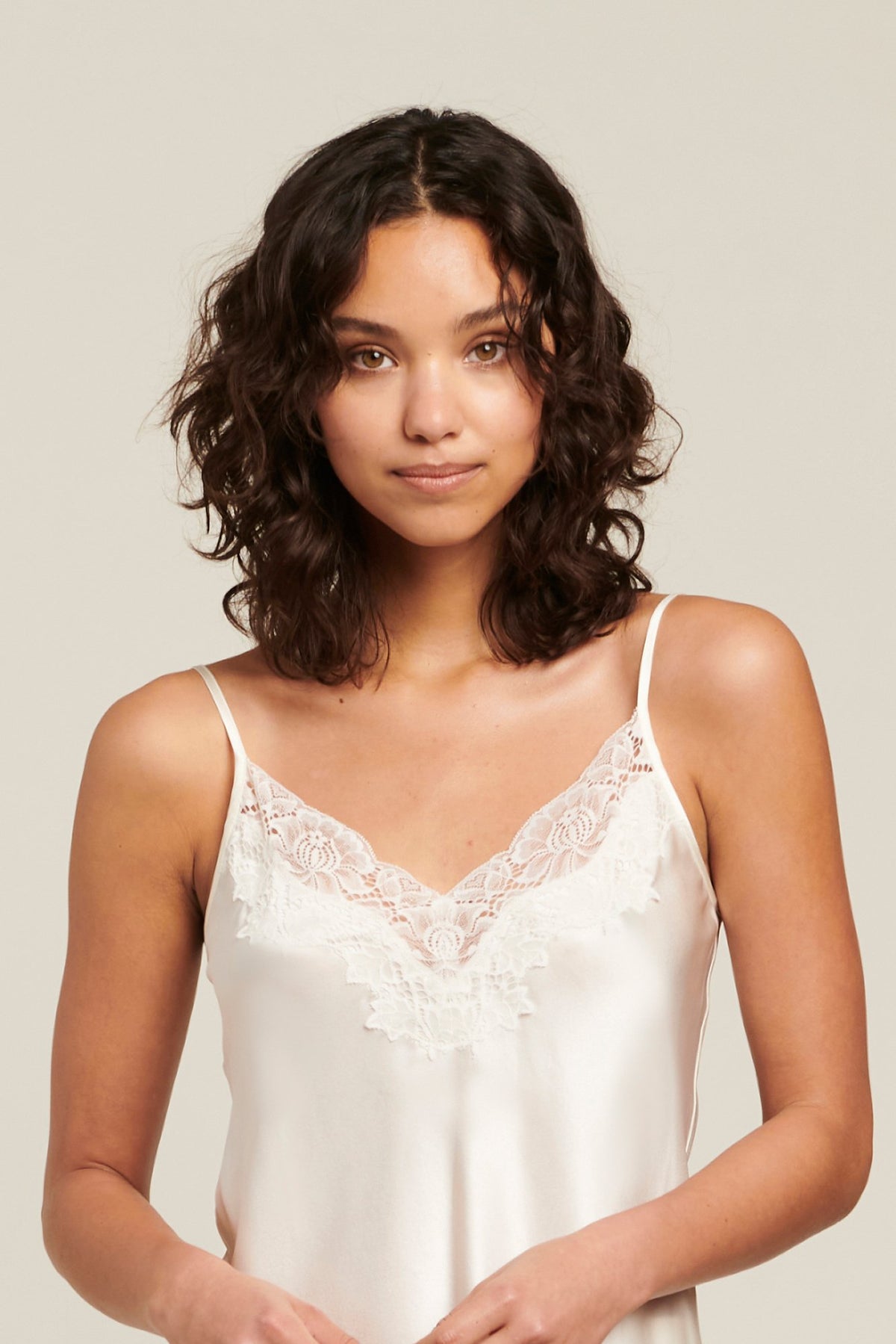 GINIA Silk Cami With Lace - Ivory
