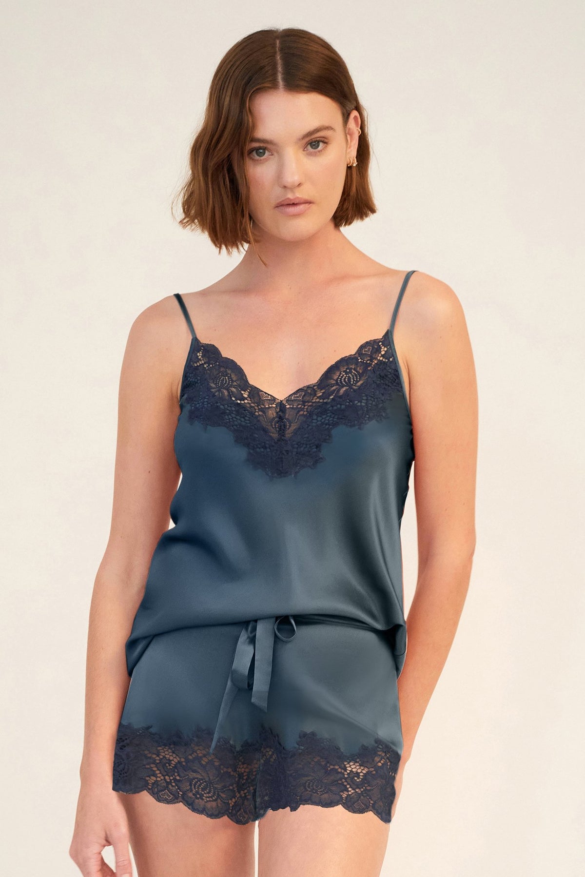 GINIA Silk Cami With Lace - Orion Blue
