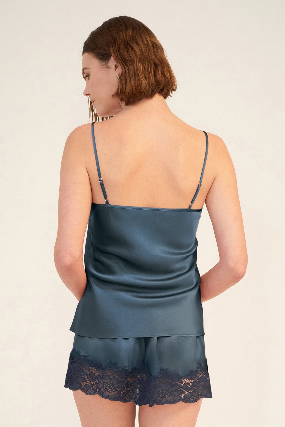 GINIA Silk Cami With Lace - Orion Blue