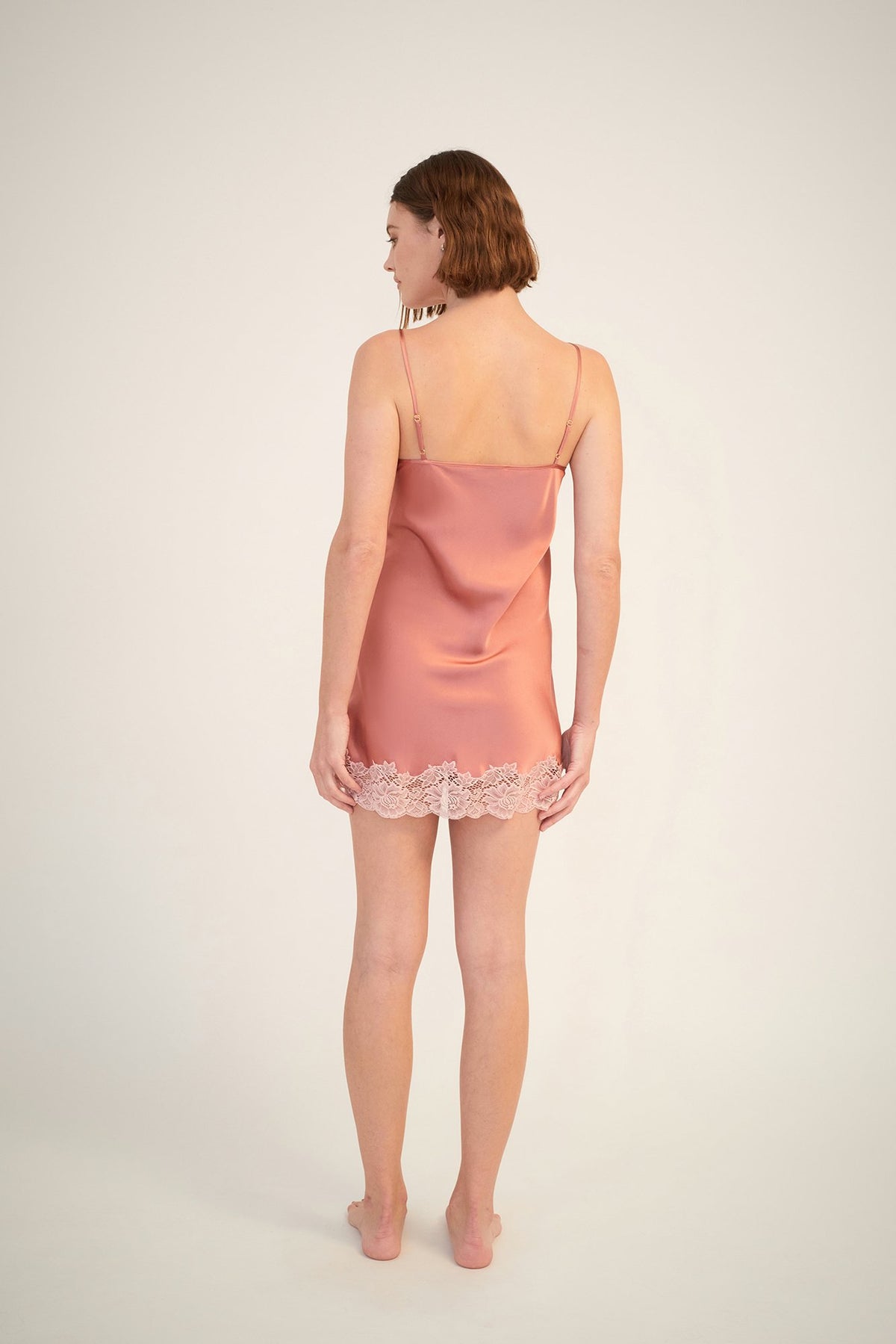 GINIA Silk Chemise With Lace - Mauve Glow