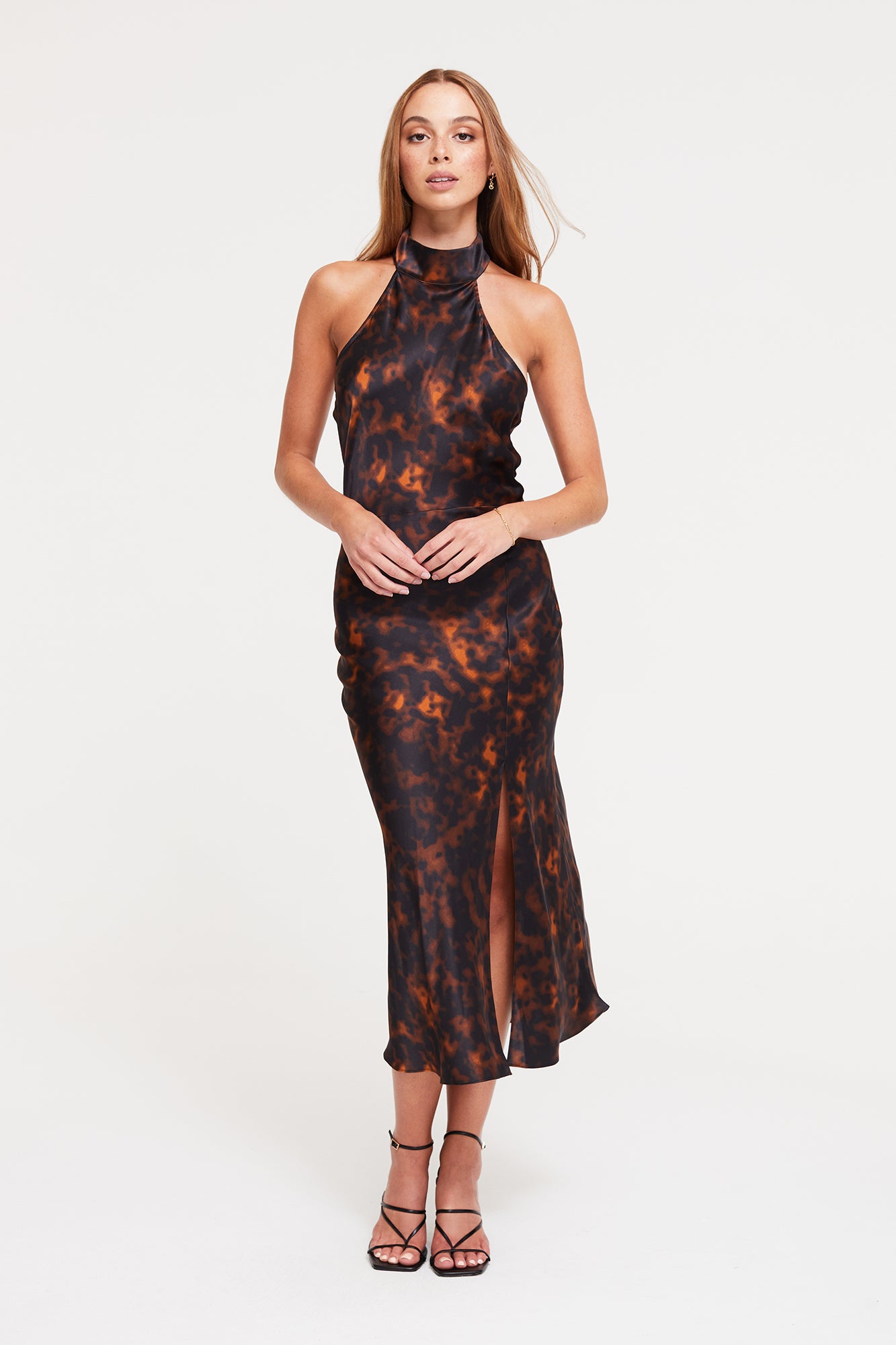GINIA Thea Backless Midi Dress in Ember