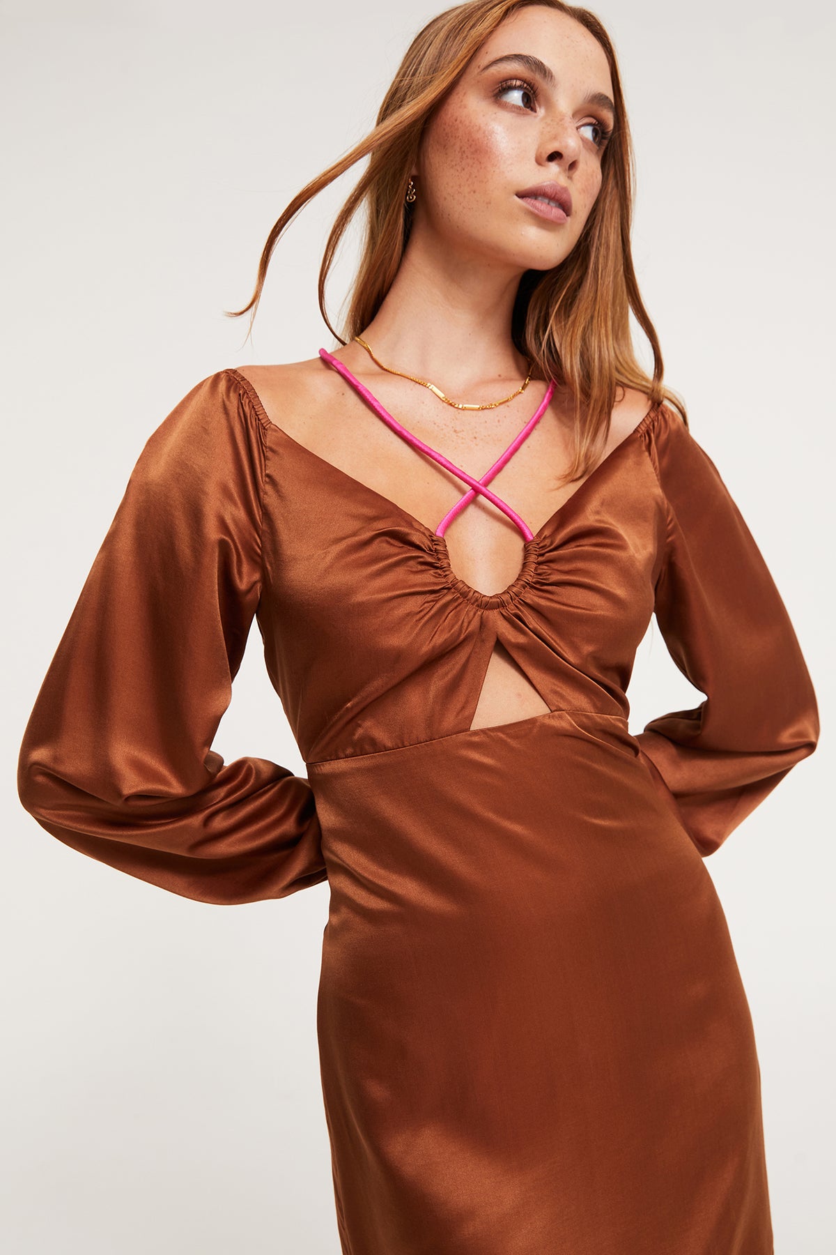 Selena Long Sleeve Dress - Chocolate/Fuchsia