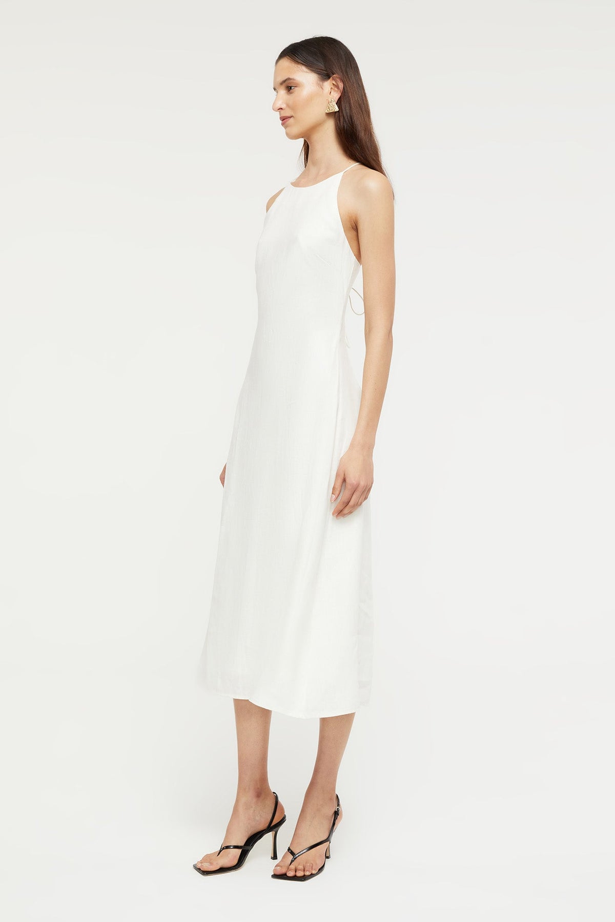 GINIA Frankie Flare Dress in Creme 100% Linen