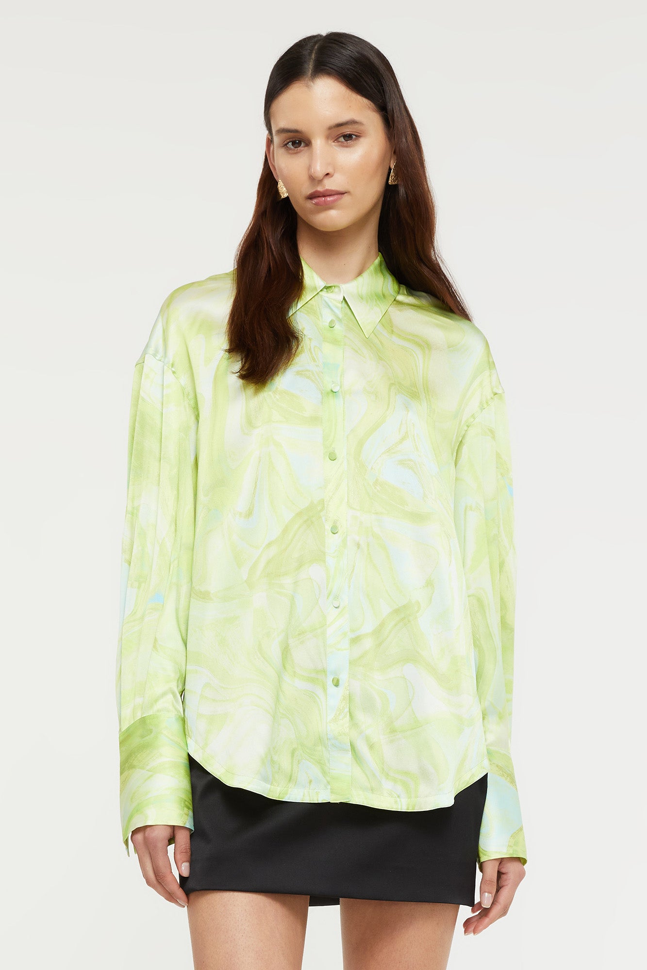 GINIA Gaia Shirt in Lime Swirl Print