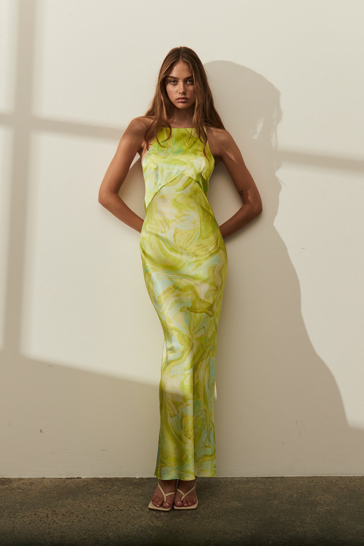 Gaia Maxi Dress in Lime Swirl Print from Ginia RTW