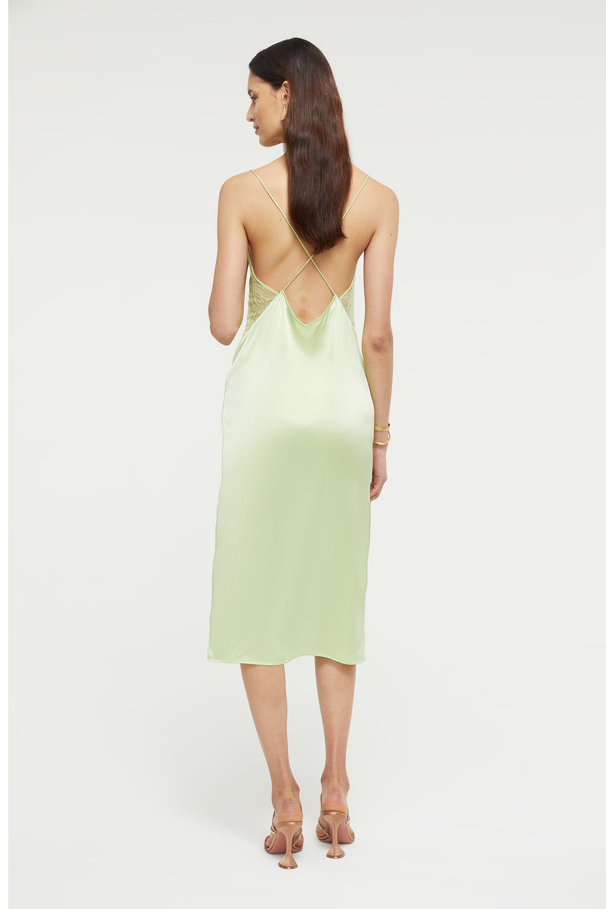 GINIA Desire Dress in Pure Lime 19 Momme Silk