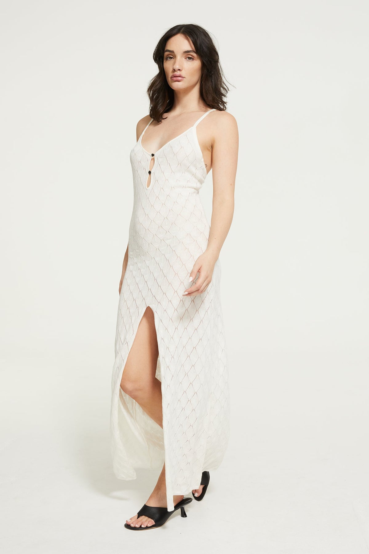 The Leaf Knit Midi Dress By GINIA In Ivory